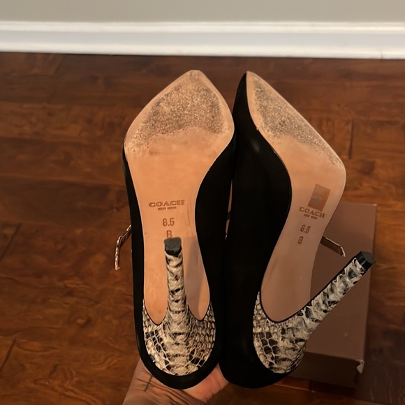 Coach Fulton Suede Natural Print Snake T Strap heels - Picture 4 of 5